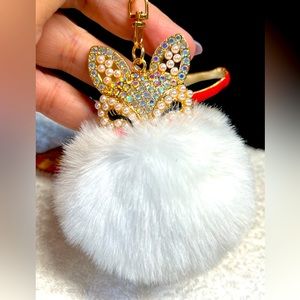 2/20 🖤furry 🦊FOX purse bling key chain aurora borealis and white FUR/gold accent